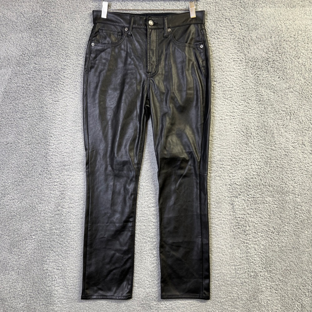 Gap Vintage Slim High Rise Faux Leather Pants Women 27 4R Black Rock Punk Biker